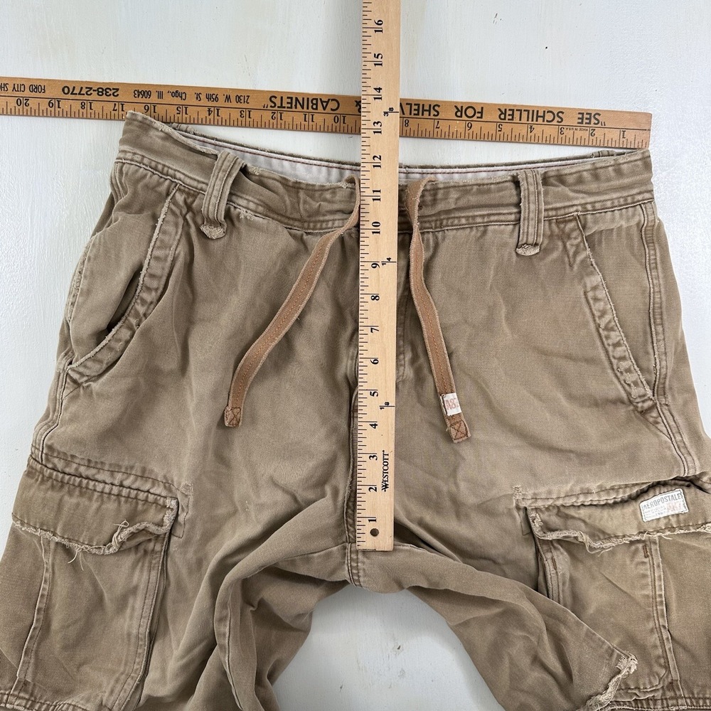 VTG Y2K Distressed Aeropostale Cargo Shorts Men 33 Beige Khaki Cutoffs Tag 34 - Picture 7 of 15